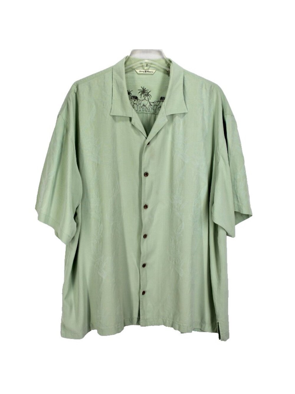 Tommy Bahama Silk Shirt Mens Size XXL Solid Green Short Sleeve Button Up